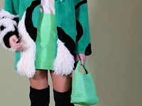 Hand Made Green Mixed Mongolian and Faux Fur Coat