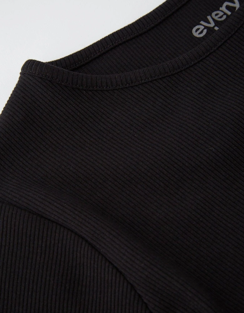 Girls Short Sleeve Ribbed Dress - Black