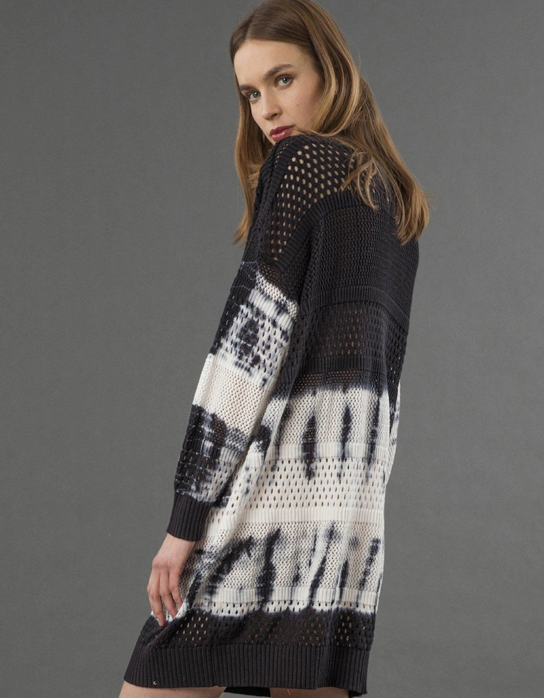 Spinel Tie Dye Knitted Tunic Dress - Black