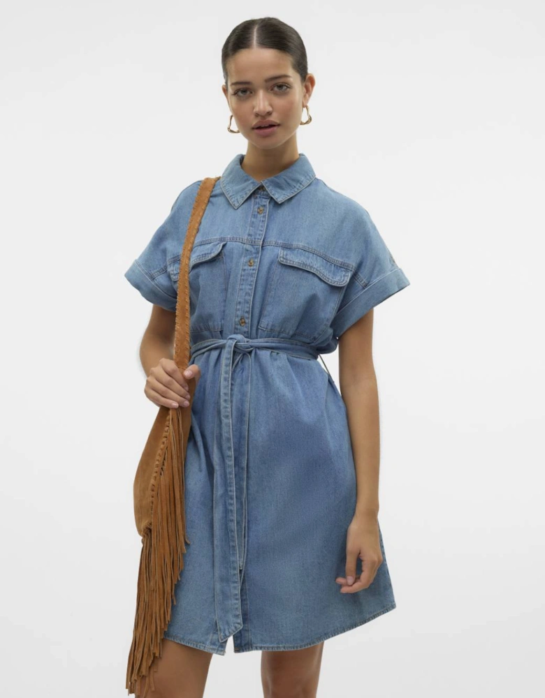 Notus Short Sleeve Short Denim Dress Medium Blue Denim