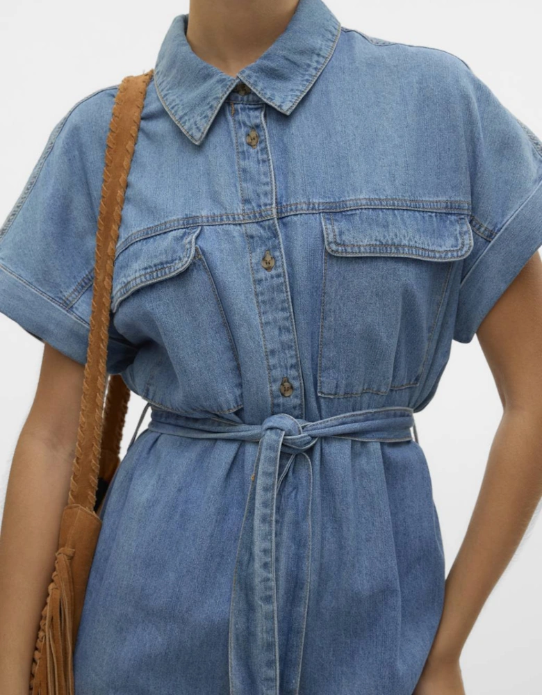 Notus Short Sleeve Short Denim Dress Medium Blue Denim