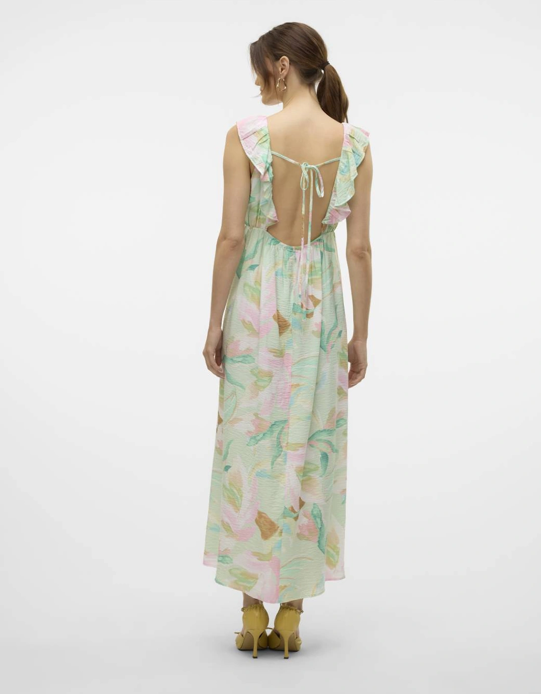 Josie Sleeveless Ankle Frill Dress Birds Egg Green Myra
