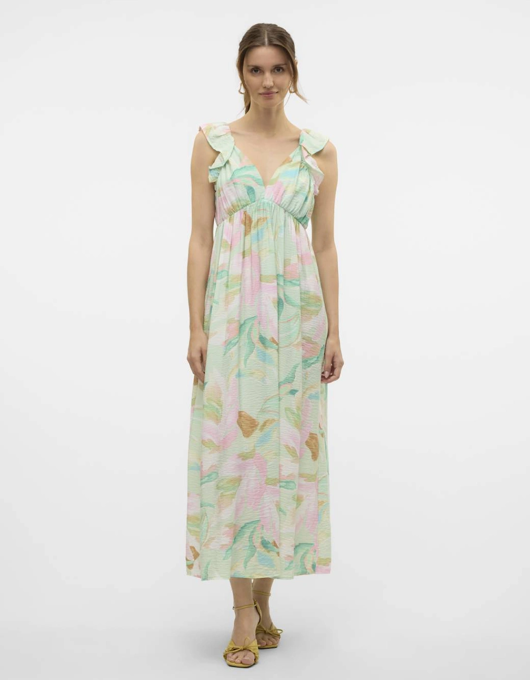 Josie Sleeveless Ankle Frill Dress Birds Egg Green Myra