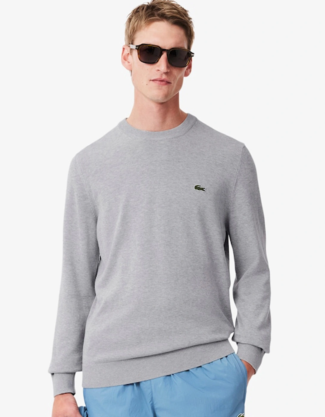 Lacoste Men's Grey Monochrome Crew Neck Cotton Sweater  Small
