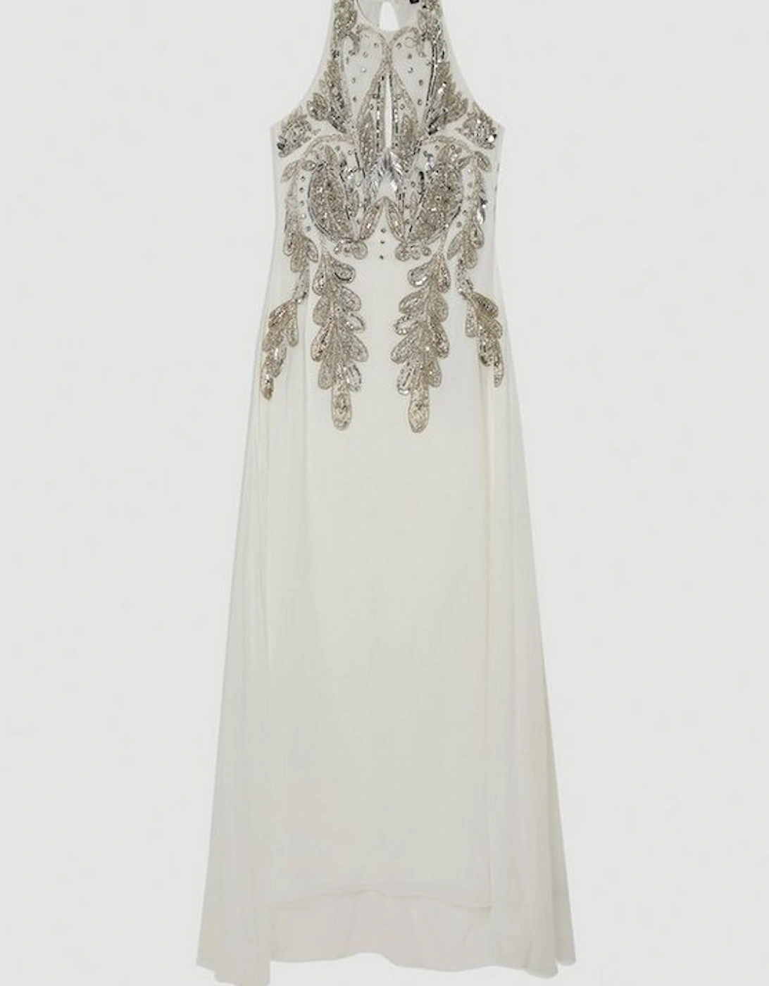 Halter Neck Bugle Bead Detail Woven Maxi Dress