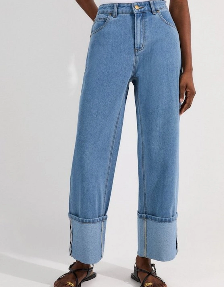 Denim Straight Leg Turn Up Hem Jeans