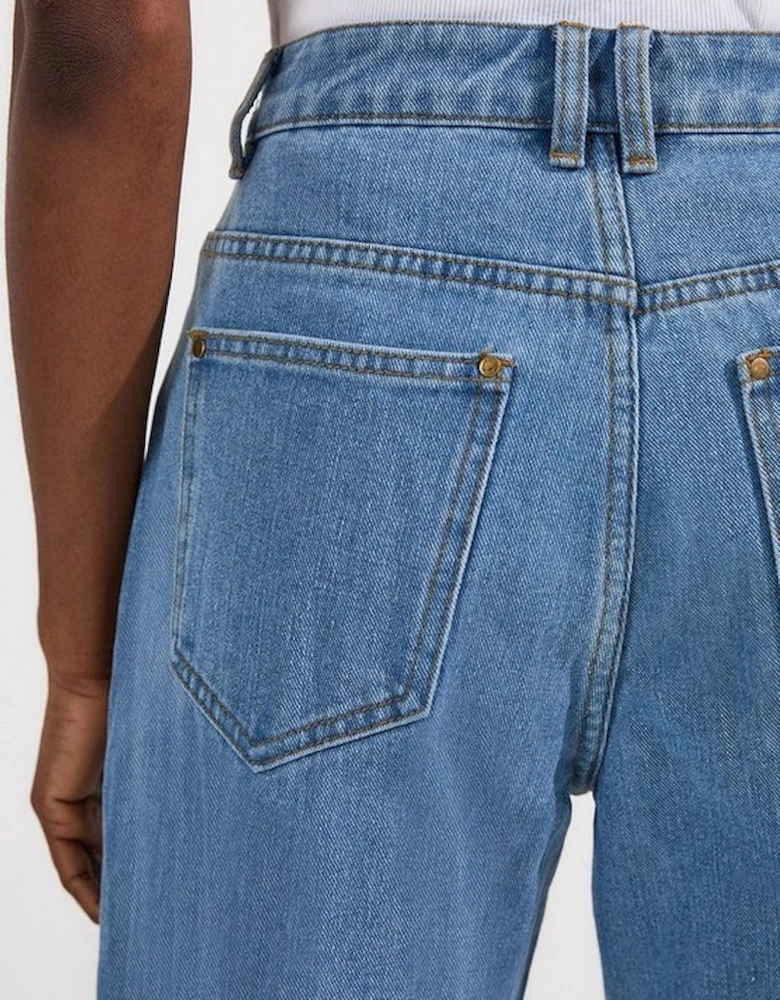 Denim Straight Leg Turn Up Hem Jeans