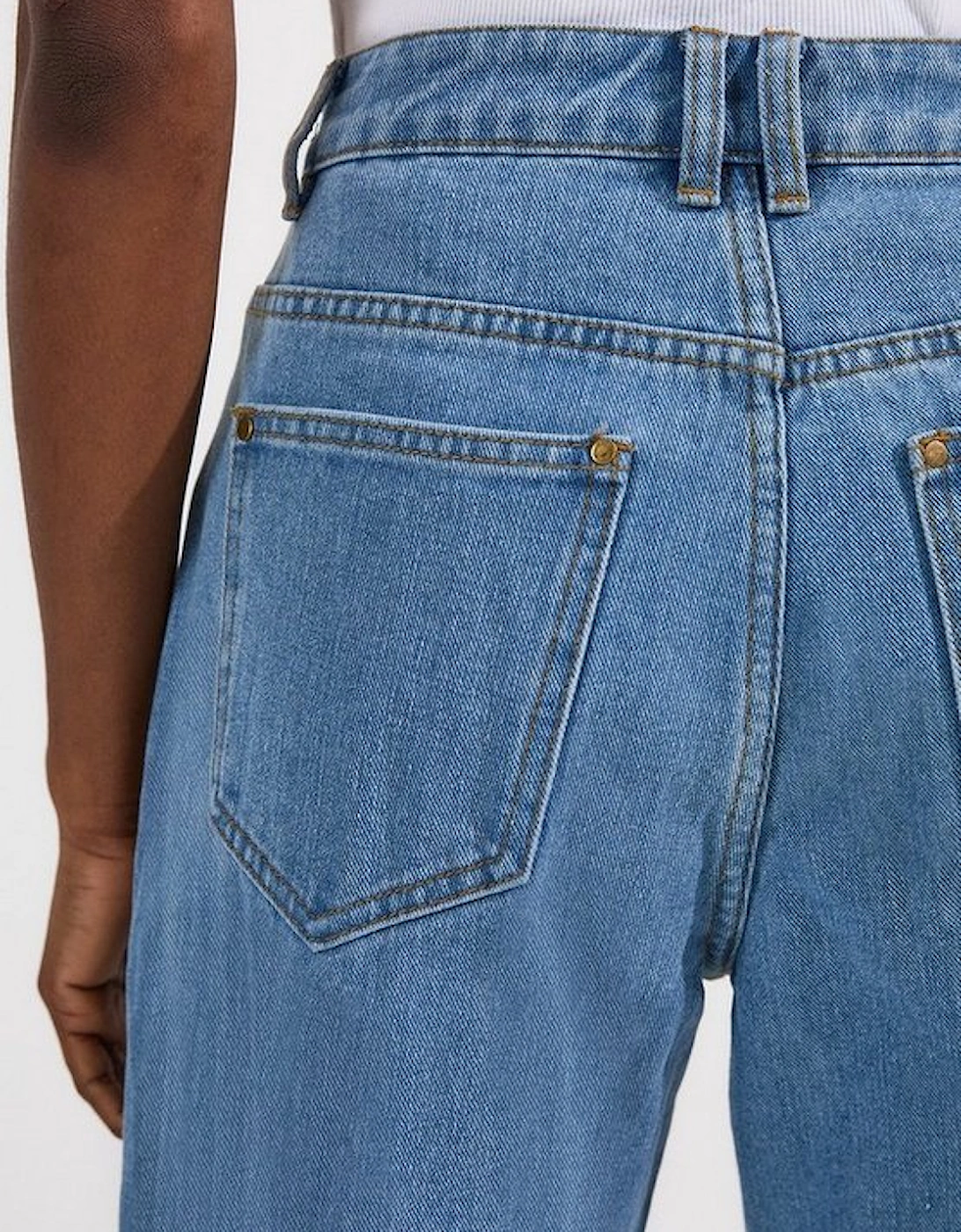 Denim Straight Leg Turn Up Hem Jeans