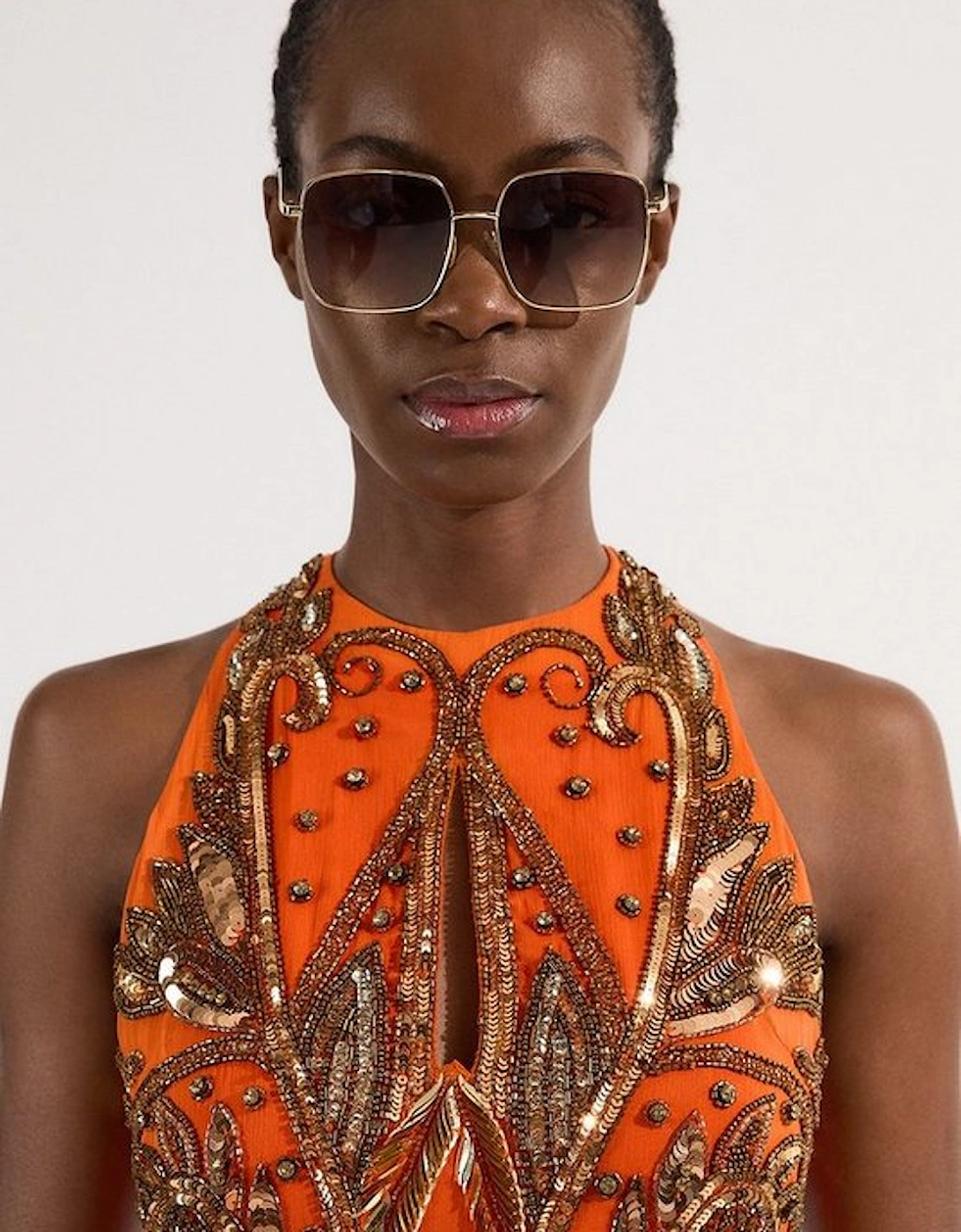 Halter Neck Bugle Bead Detail Woven Maxi Dress