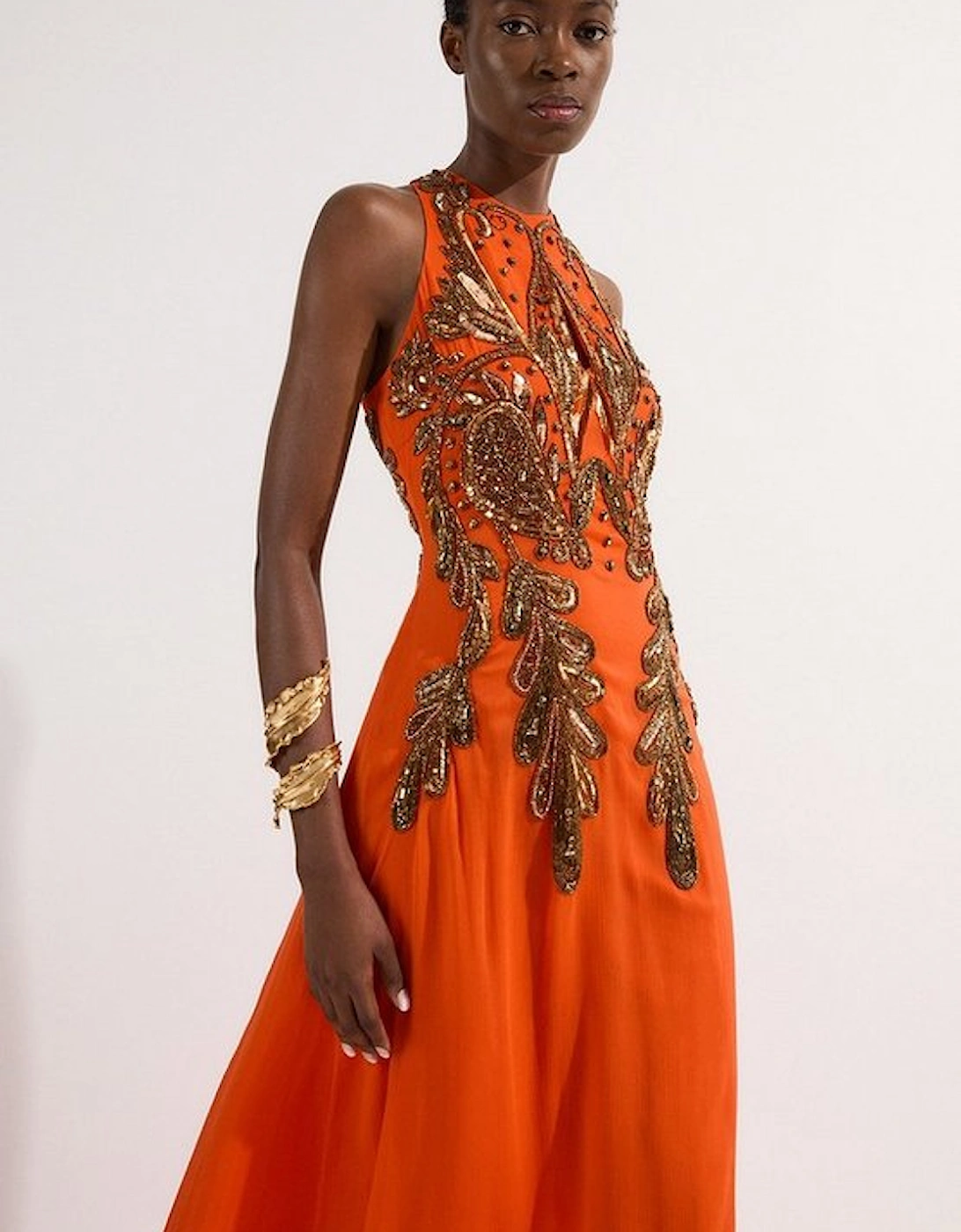 Halter Neck Bugle Bead Detail Woven Maxi Dress, 5 of 4