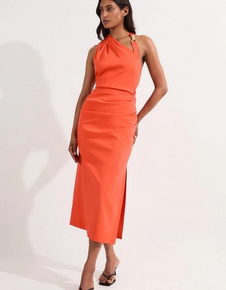 Polished Tailored Asymmetric Back Midi Dress