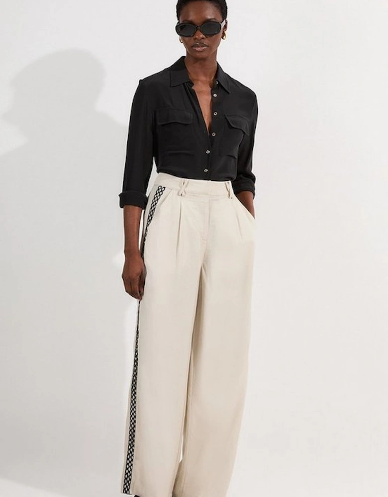 Viscose Linen Lace Trim Insert Woven Trouser