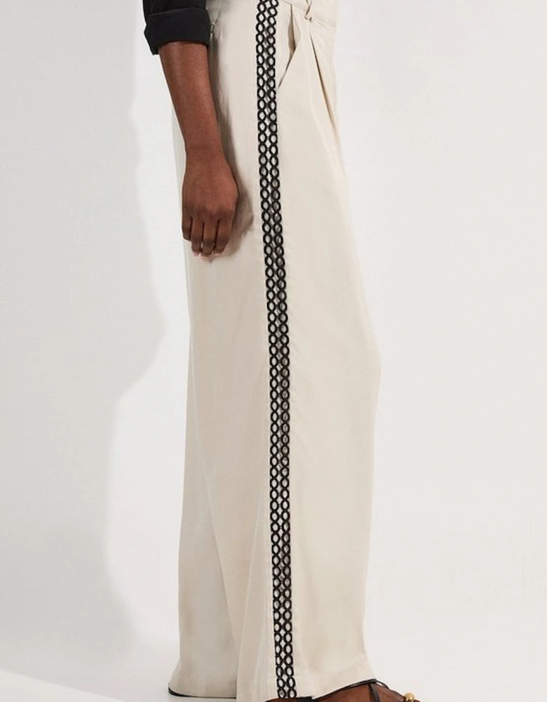 Viscose Linen Lace Trim Insert Woven Trouser