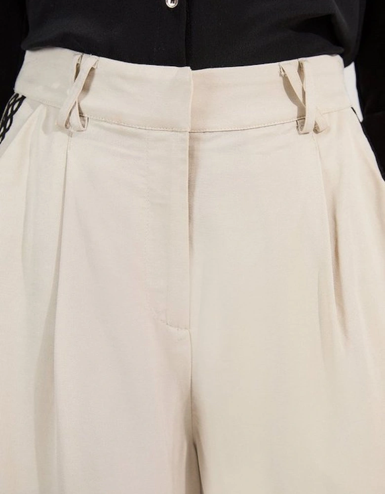 Viscose Linen Lace Trim Insert Woven Trouser