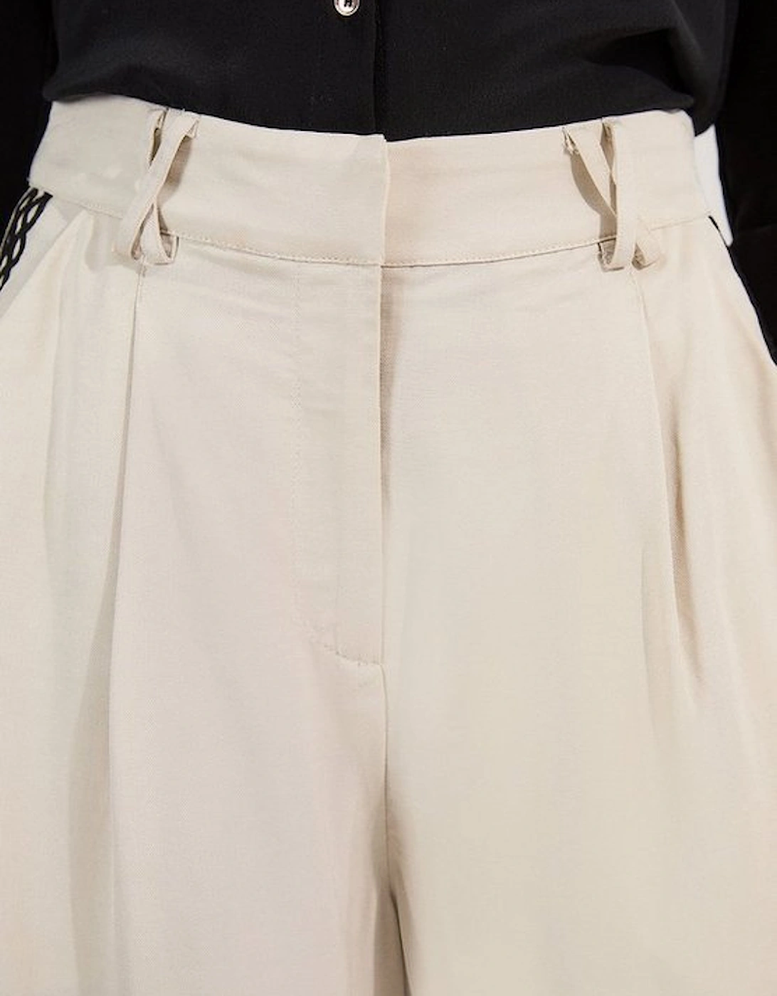 Viscose Linen Lace Trim Insert Woven Trouser