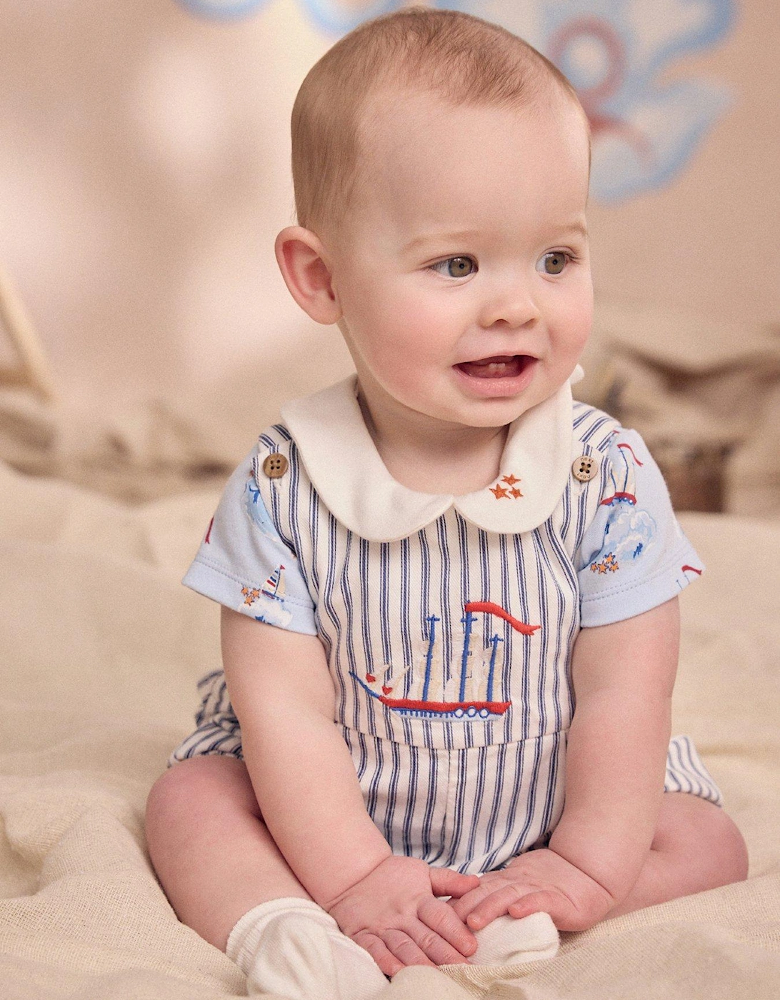 Baby Boys Boat Print Crop Dungaree - Multi, 2 of 1