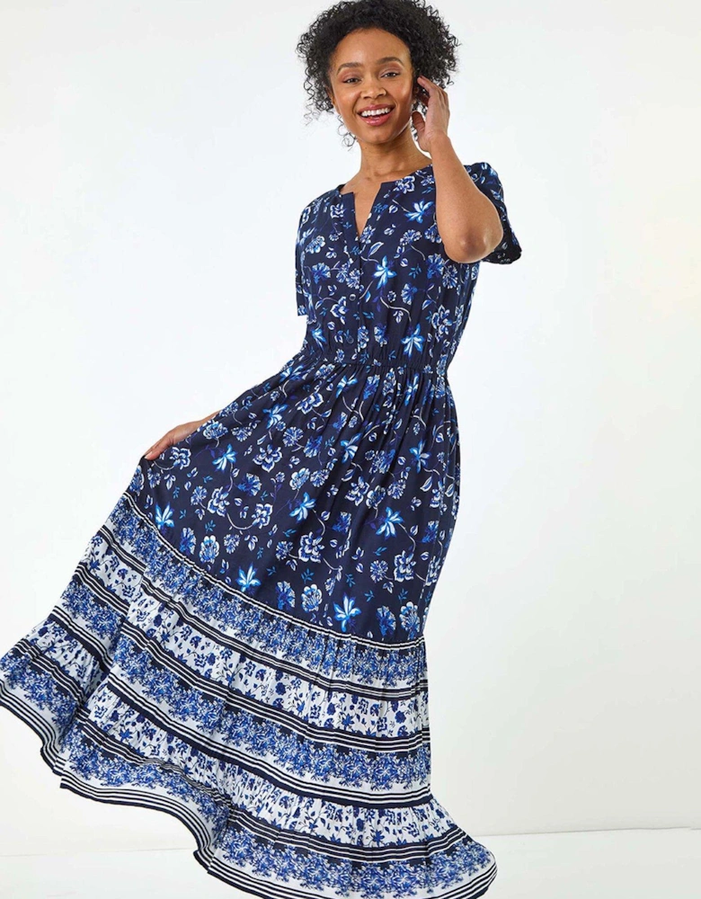 Petite Floral Print Midi Dress - Navy