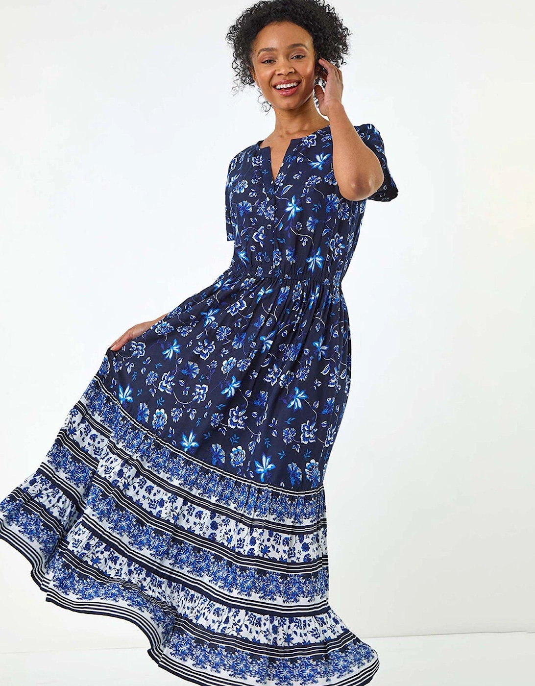 Petite Floral Print Midi Dress - Navy, 2 of 1