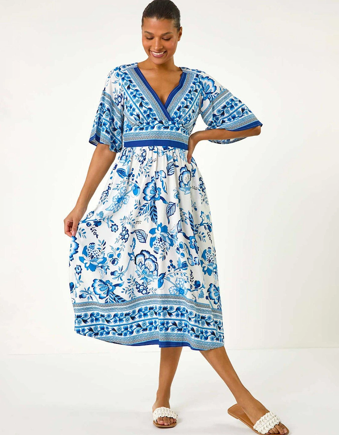 Floral Border Print Pocket Midi Dress, 2 of 1