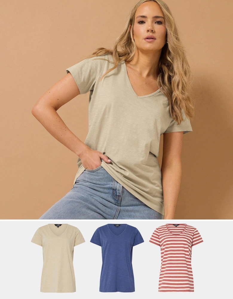 3 Pack V-Neck T-Shirt - Pink
