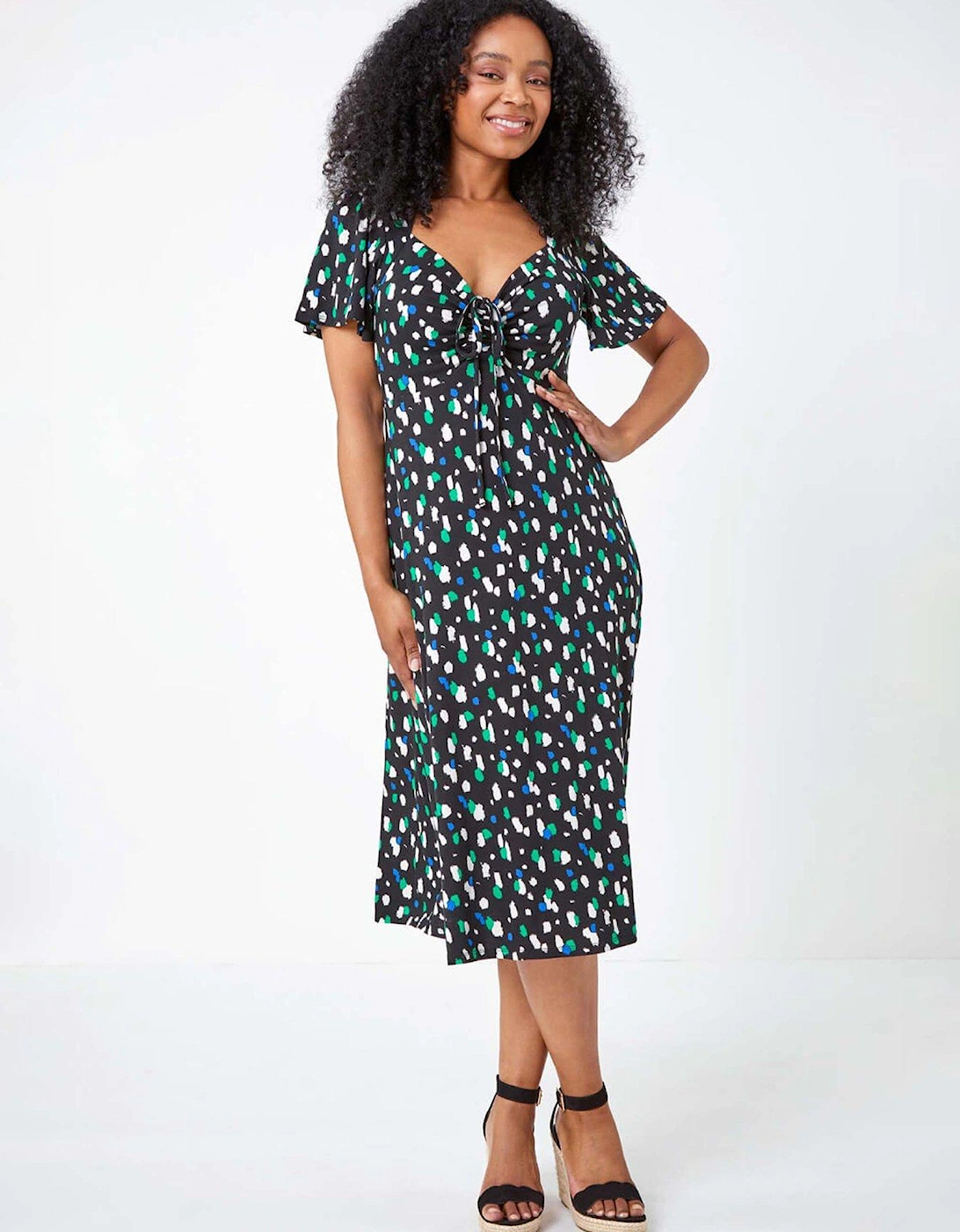Petite Spot Ruched Stretch Midi Dress, 2 of 1