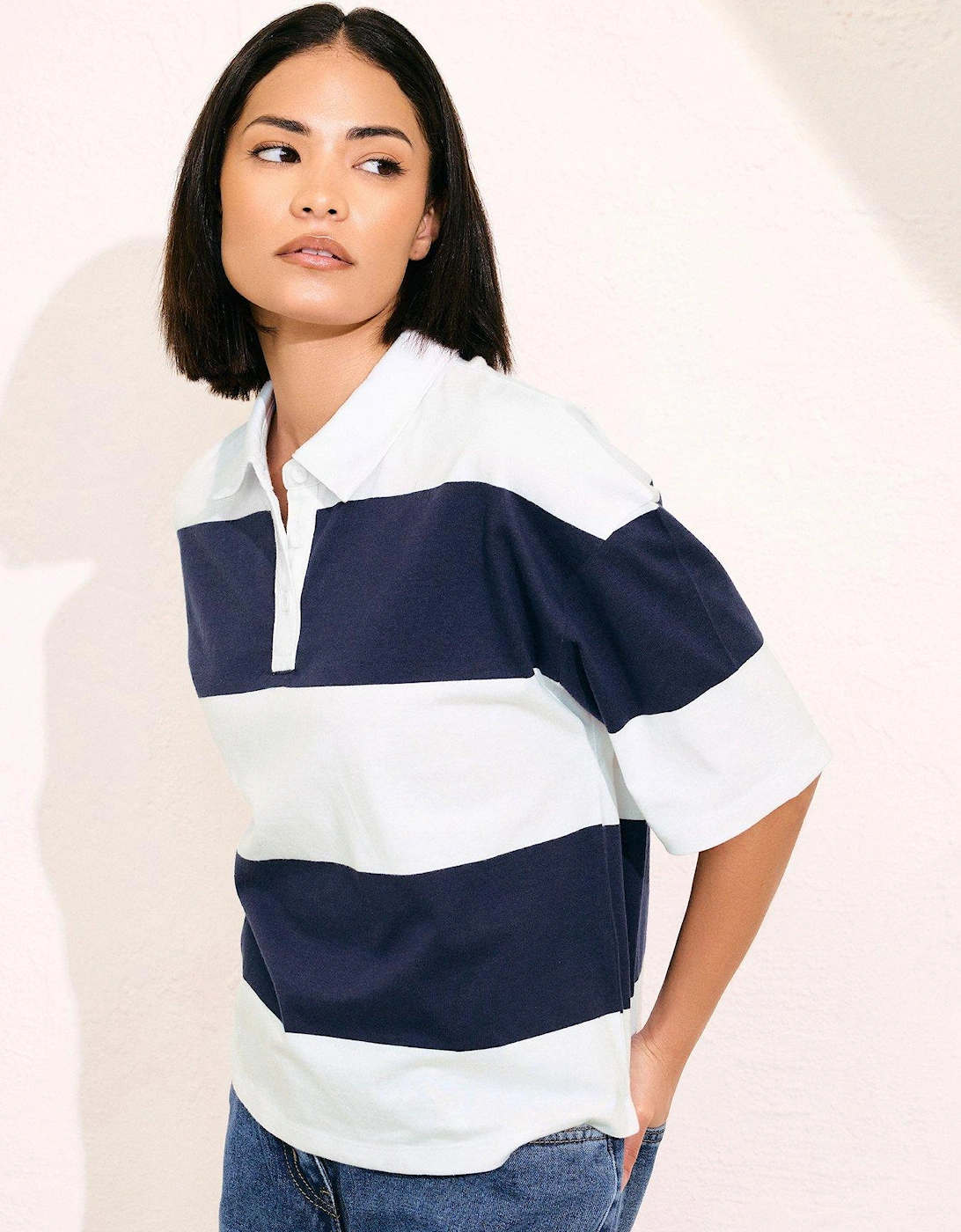 Petite Short Sleeve Stripe Rugby Shirt - Blue, 2 of 1