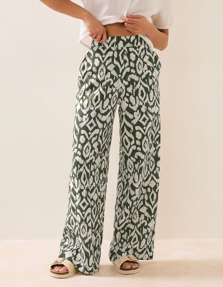Petite Abstract Wide Leg Trouser - Green