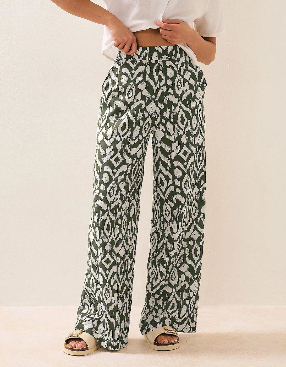 Petite Abstract Wide Leg Trouser - Green, 2 of 1