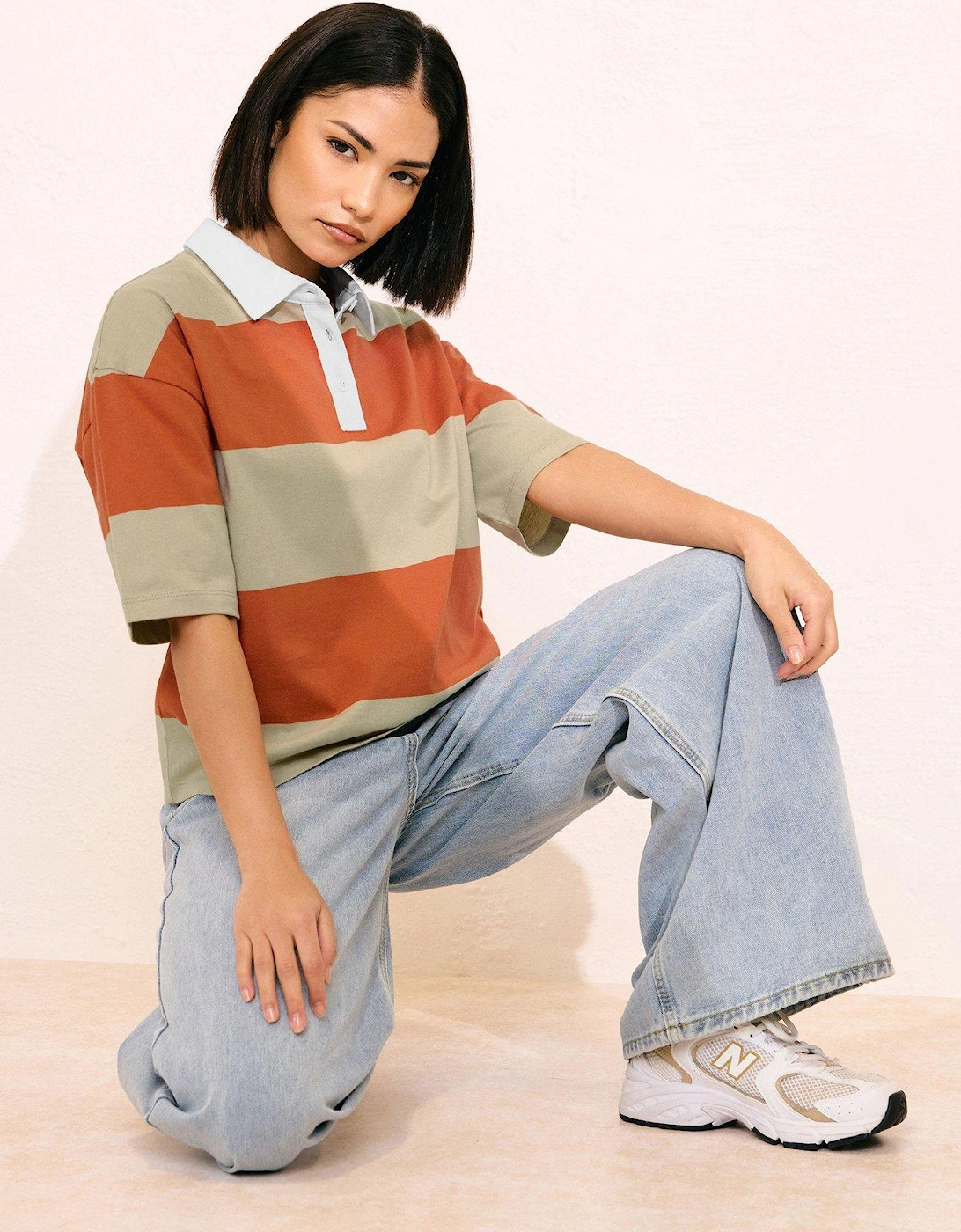 Petite Short Sleeve Stripe Rugby Shirt - Orange, 2 of 1
