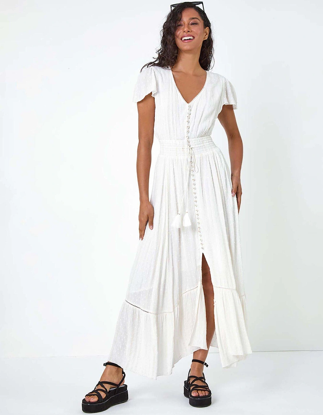 Button Front Shimmer Stripe Maxi Dress, 2 of 1