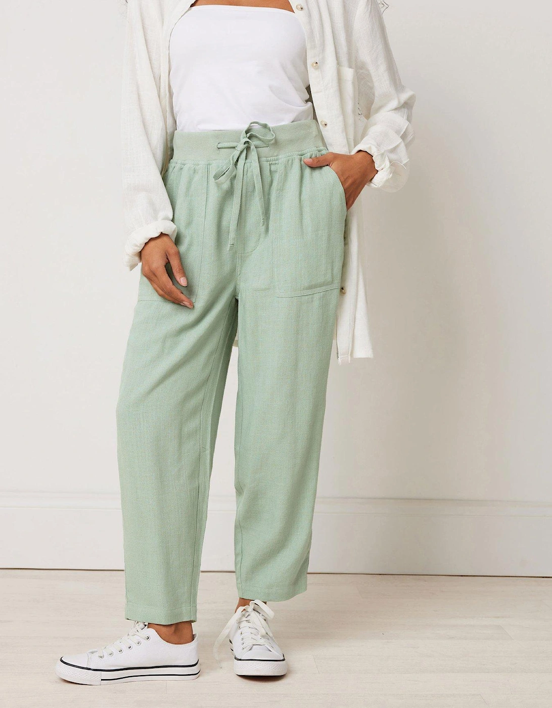 Petite Linen Crop Jogger - Green, 2 of 1