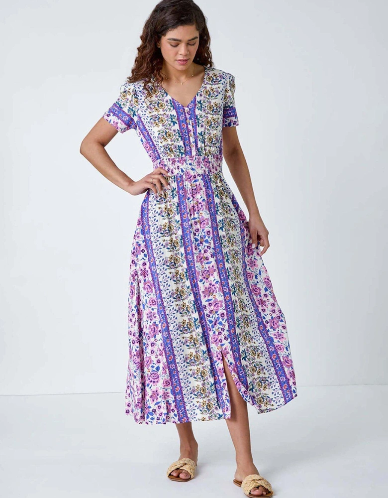 Abstract Print Button Maxi Dress