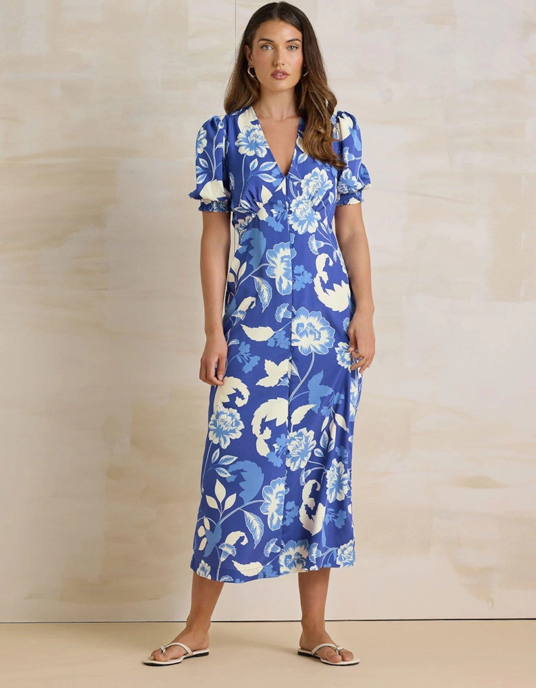 Floral Tea Midi Dress - Blue