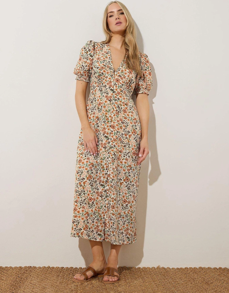 Ditsy Tea Midi Dress - Natural