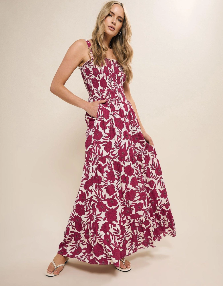Floral Strappy Tiered Dress - Red