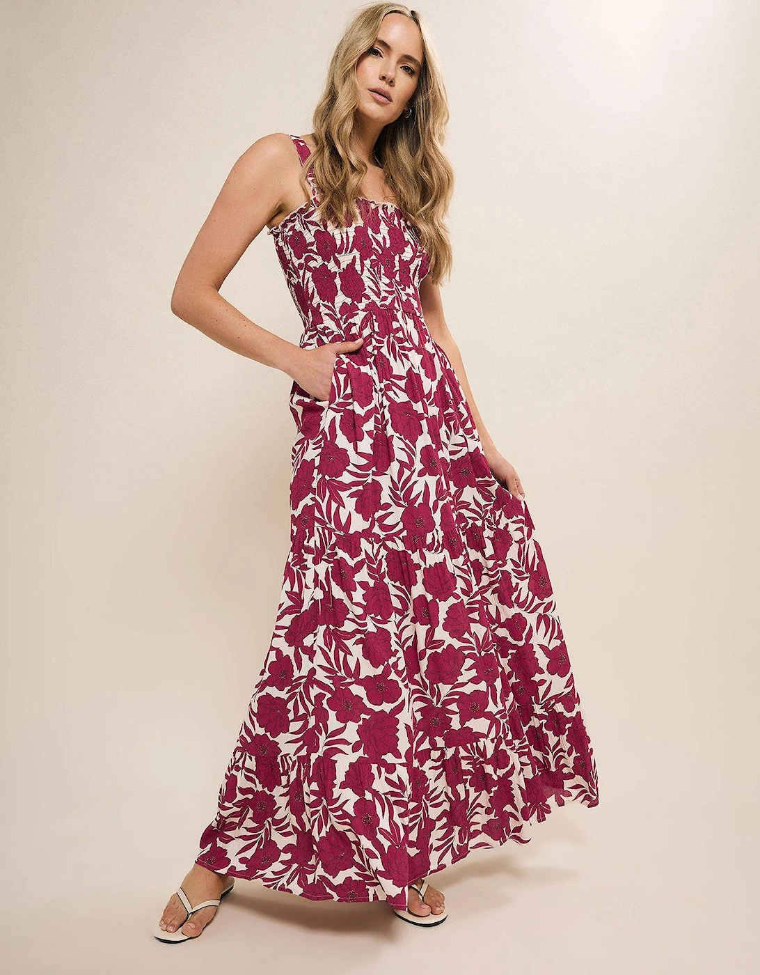 Floral Strappy Tiered Dress - Red, 2 of 1