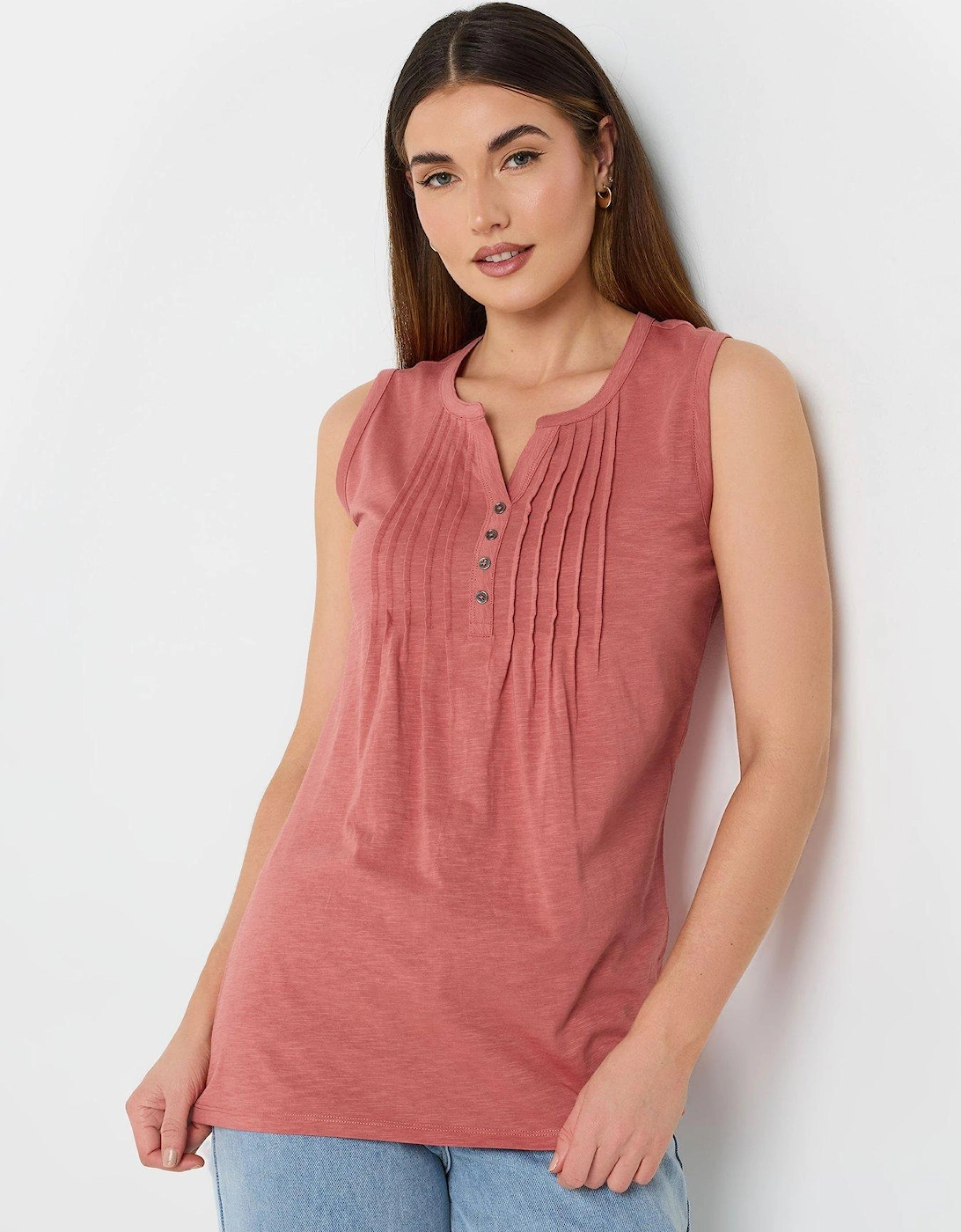 Sleeveless Pintuck Henley Top - Pink, 2 of 1