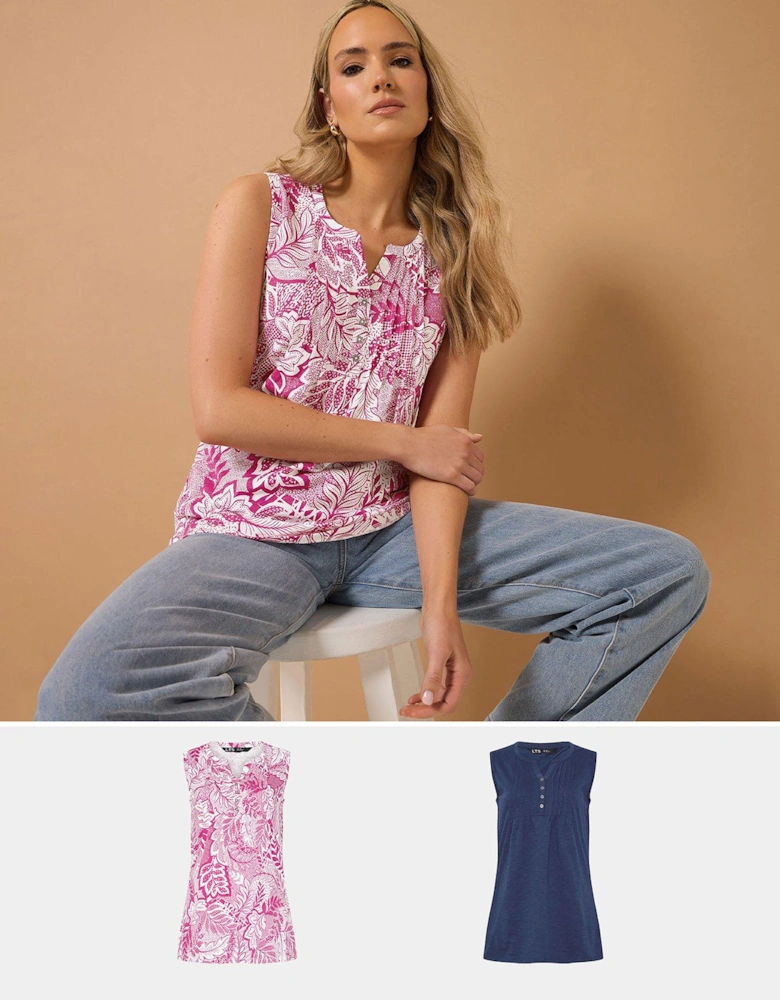 2 Pack Sleeveless Pintuck Henley Top - Ivory