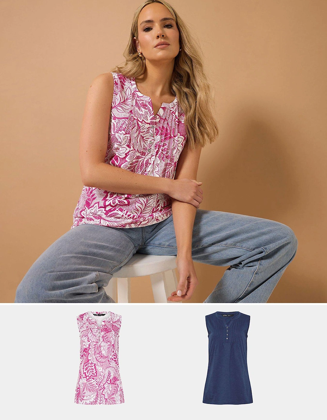 2 Pack Sleeveless Pintuck Henley Top - Ivory, 2 of 1
