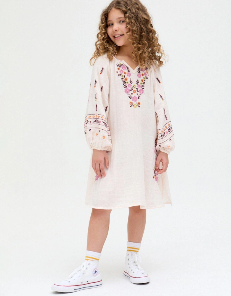 Girls Lavender Dress - Ecru