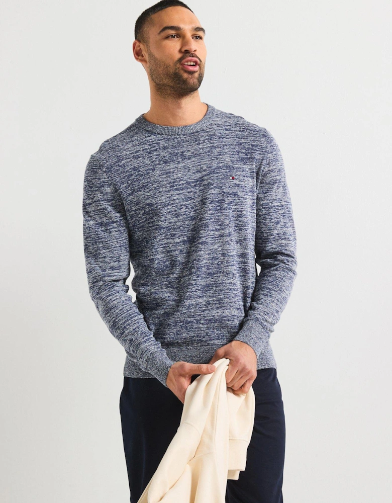 Cotton Linen Crew Neck Knitted Jumper - Dark Grey