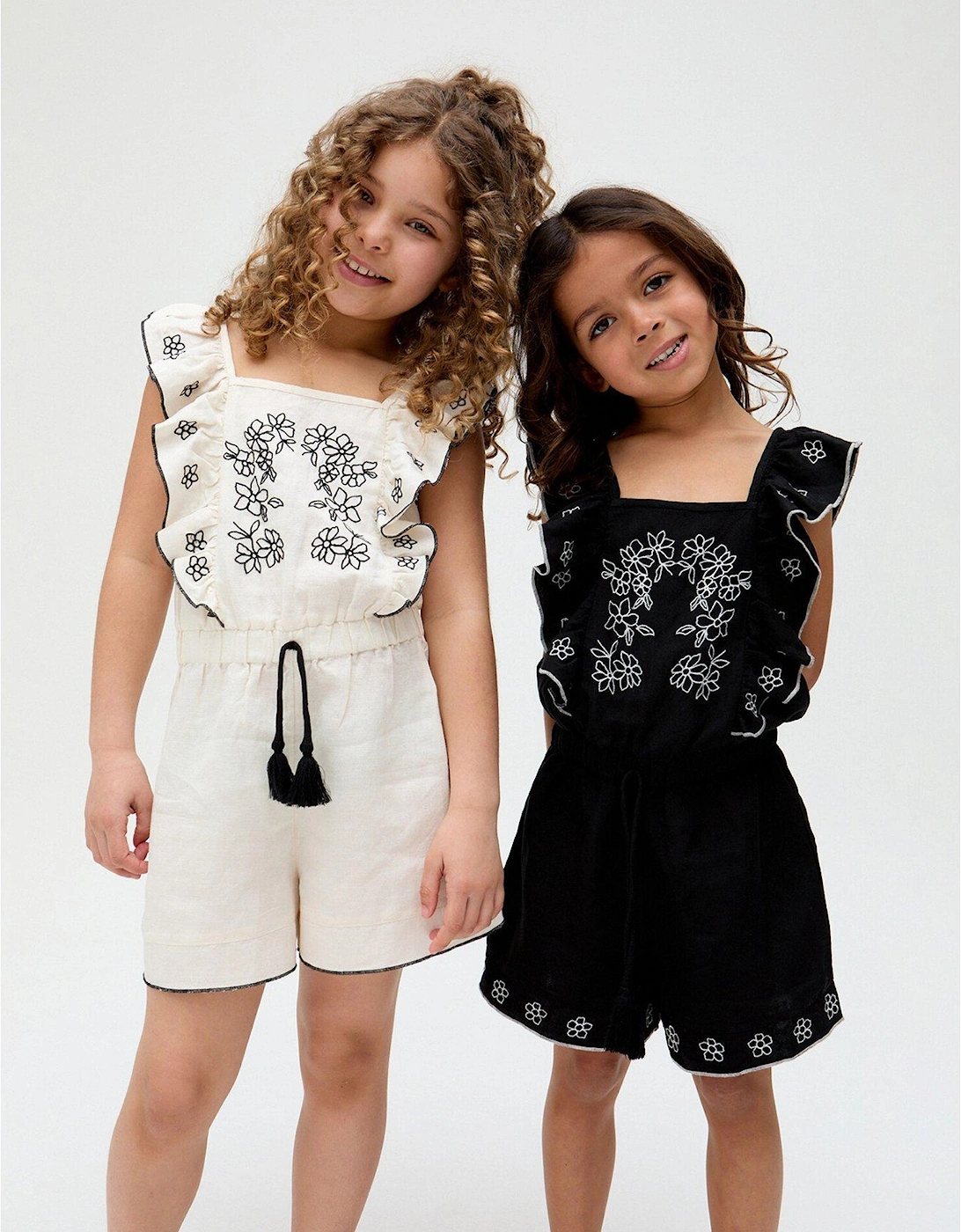 Girls Philo Placement Embroidered Playsuit - Cream, 2 of 1