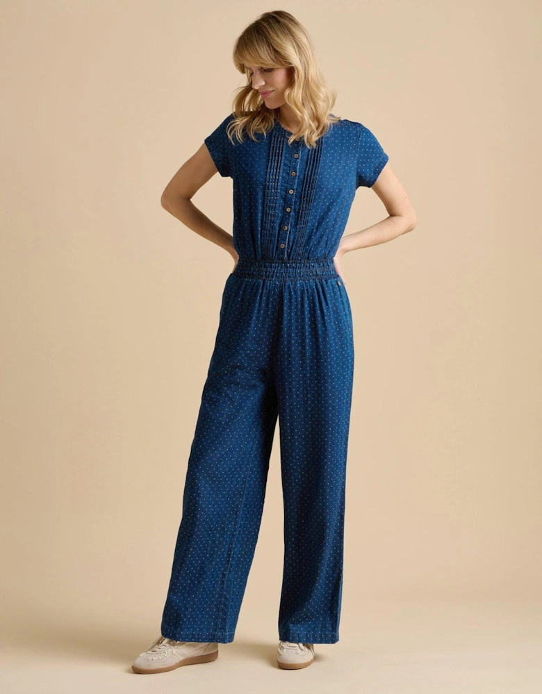 Spot Denim Wide Leg Jumpsuit