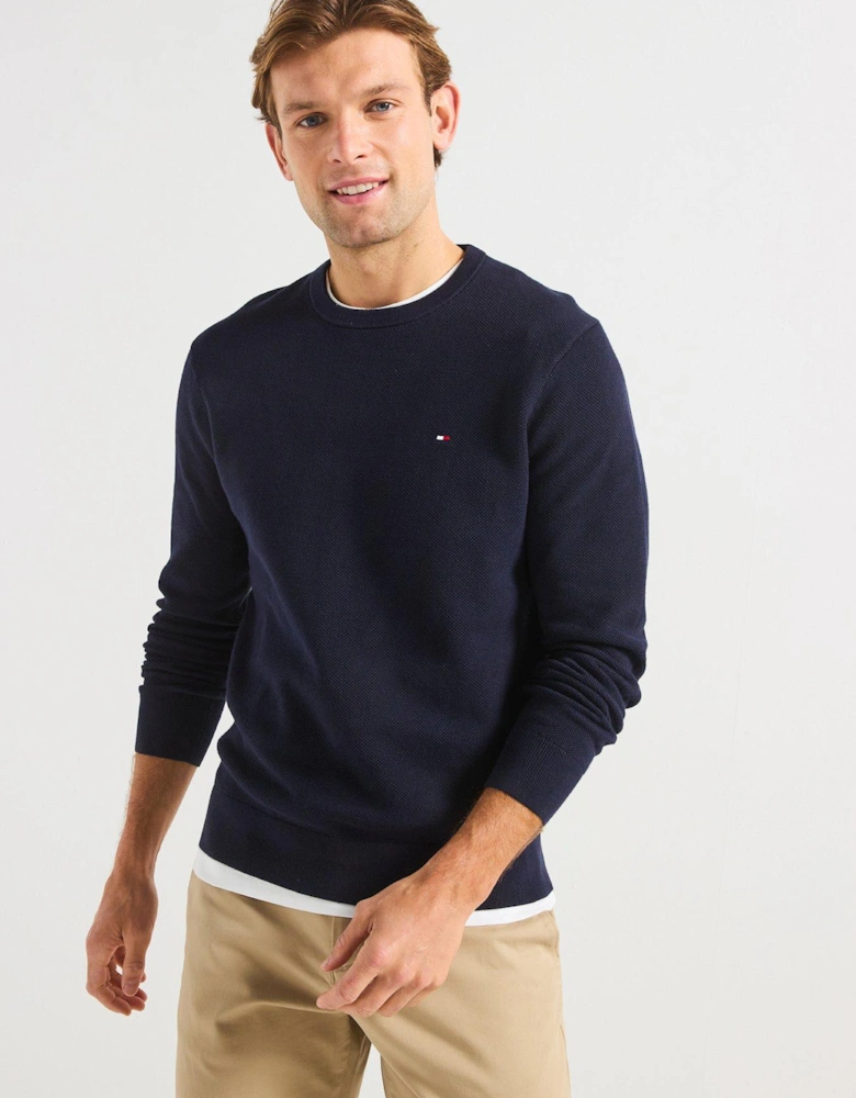 Essential Structure Crew Neck Knitted Jumper - Navy