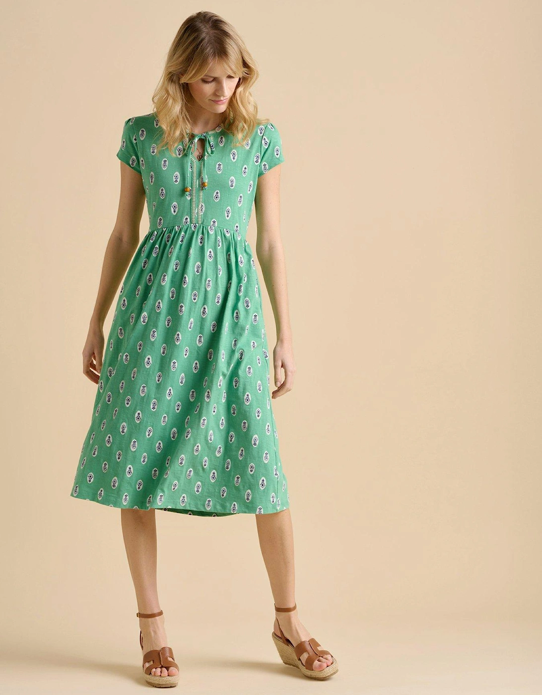 Woodblock Floral Knee Length Dress, 2 of 1