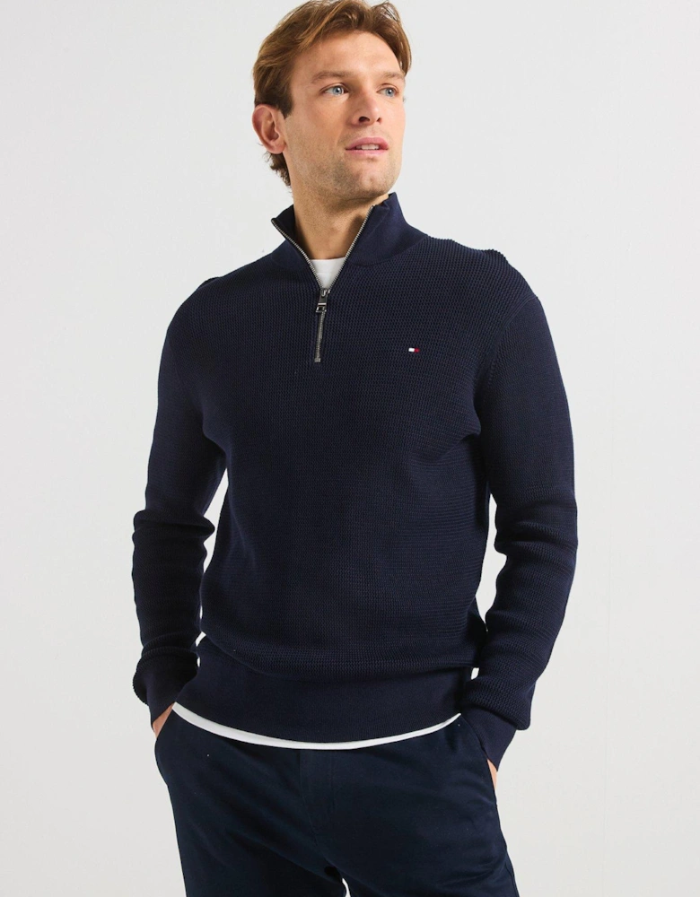 Racking Structure Zip Mock Knitted Jumper - Navy
