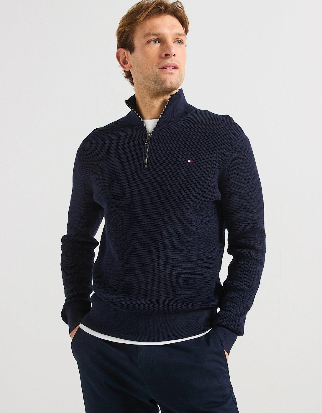 Racking Structure Zip Mock Knitted Jumper - Navy, 2 of 1