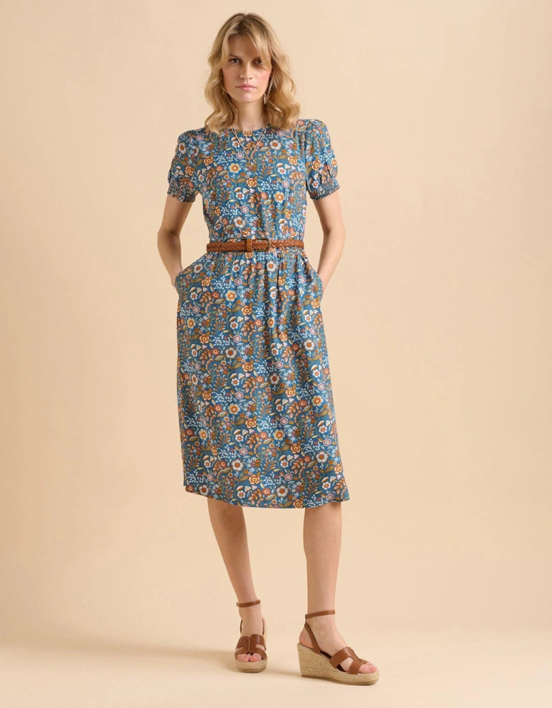 Navy Secret Garden Midi Dress