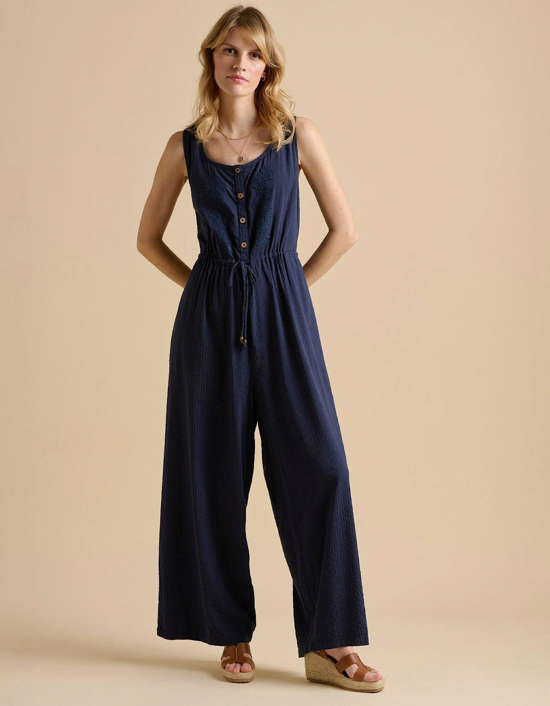 Embroidery Drawstring Tie Jumpsuit, 2 of 1
