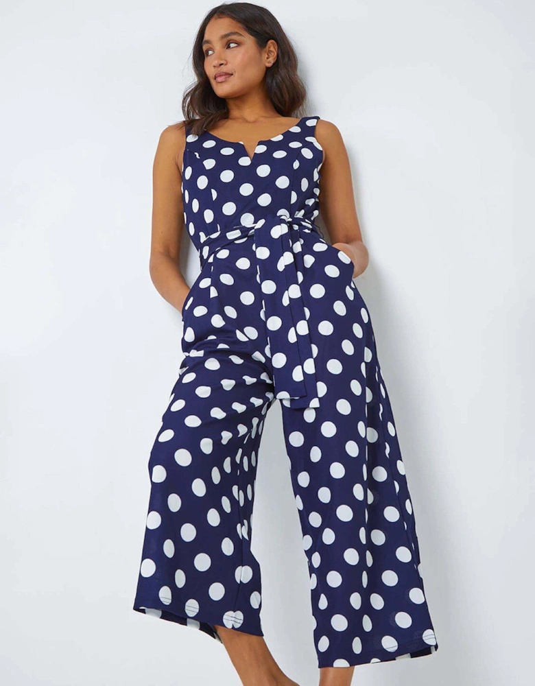 Spot Print Belted Jumpsuit